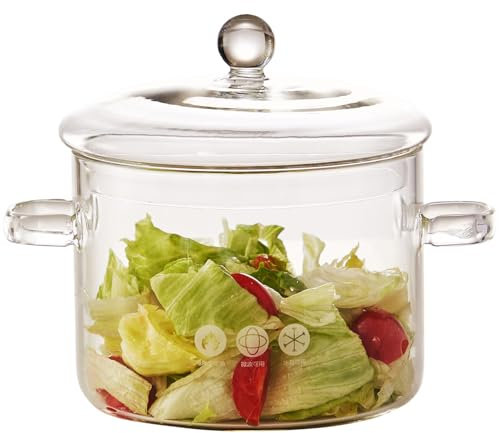 Mzowgzk Glass Cooking Pot -1.9L/64oz,Glass Simmer Pot for Stovetop Heat Resistant Borosilicate Glass Pot,Clear Glass Saucepan for for Pasta, Noodles, Soup, Cereals, Fruit