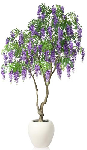 SOGUYI Blooming Wisteria Tree, 8ft Artificial Violet Tree with Round Artisan Planter, Premium Handmade, Realistic Trunk & Lifelike Leaves, Perfect for Large Spaces & Elegant Home/Office Decor