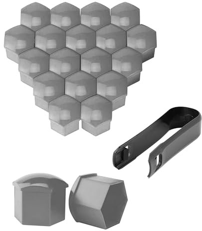 Flaconi 20 Stück Radmutternabdeckungen,Radmutterkappen,Autozubehör,0,67 Zoll Radnabenkappen,Schutzkappen für Autoabdeckungen,Radschraubenabdeckungen mit Entfernungswerkzeug (Grau)