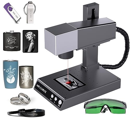 MR.CARVE M1 Machine de marquage laser en fibre pour tous les métaux, bijoux et plastiques (70 mm x 70 mm), 2 en 1 de qualité industrielle et artisanale