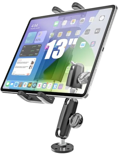 Kolasels Industrial Heavy Duty Drill Base Tablet Mount for Truck, Vehicle, Pickup Truck, Metal Adjustment Arm Tablet Holder Car Mount for Dashboard, Boat, Wall, Desks fit 4-13 Tablets and Phone