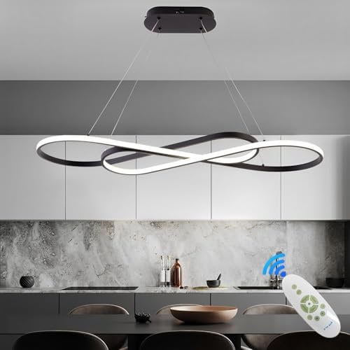 Zeistry Lampara Colgante Cocina LED Moderna L100cm Lampara Techo Colgante Negro Regulable con Control Remoto Lampara Comedor lineal, Iluminación Colgante regulable altura para Comedor Cocina Oficina