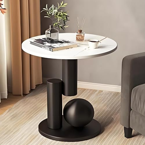 Runder Couchtisch, Goldener Beistelltisch, Sofa-Couchtisch, Moderner Getränke-Beistelltisch, Retro-Sofa-Beistelltisch, Kleiner Beistelltisch, Japanischer Tisch, Nachttisch, Couchtisch(White gold+black