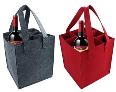 Kellegour 2 Stück Flaschentasche 9 Flaschen,Filztasche Weinflasche Tasche,Flaschen Tasche aus Filz,Weinflasche Tasche Wiederverwendbare Flaschenträger Filz für Party Reise Picknick(Rot,Grau)