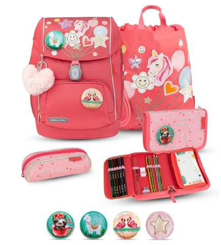 Belmil Premium Comfy Plus ergonomisches Schulranzen Set 5 - teilig, für kleine Kinder/Erstklässler - STAEDTLER, Brustgurt, Hüftgurt, Magnetverschluss (405-73/P/S) (Rose Quartz 2)