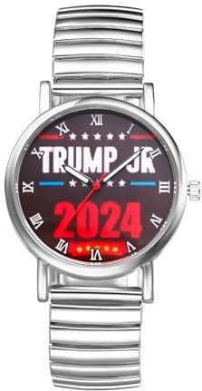 JewelryWe Herrenuhr Trump Elastische Uhren: 2024 Trump Take America Back Analog Quarz Armbanduhr Herren Damen Silber Edelstahl Stretch Armband Ultradünne Uhr mit Zugarmband & Römischen Zahlen