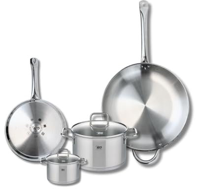 ELO 9505350 Batterie de cuisine 4 pièces, Ensemble de 2 Poêles de cuisson 24 et 32 cm et 2 faitouts 12 et 20 cm Elo Profi Citrin, inox, induction, Gris