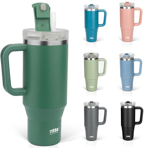 TYESO Tumbler, 1.2 L Water Bottle, Cold Insulated, Stainless Steel Bottle, Water Bottle, Straw with Handle, Outdoor Vacuum Insulated, Double Walled Construction, Wide Mouth, Large Capacity, Direct
