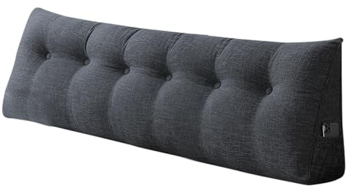 Keilkissen, dreieckig, Nackenrolle, großes Rückenkissen, Baumwolle und Leinen, Leseständer für Bett, Lesekissen, abnehmbar (dunkelgrau, 180 x 50 x 20 cm, Baumwolle und Leinen)