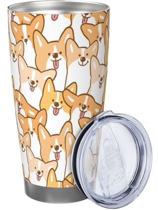 Xinvast Cute Dog Corgi Coffee Tumbler Vacuum Insulated Water Bottle Stainless Steel Insulated Travel Mug for Women Friends 20 Oz