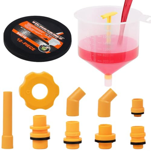 Kit Entonnoir de Remplissage de Liquide de Refroidissement Anti-Déversement 12 Pièces Universel pour Radiateur Automobile avec Adaptateurs Multiples et Tuyau d'Extension