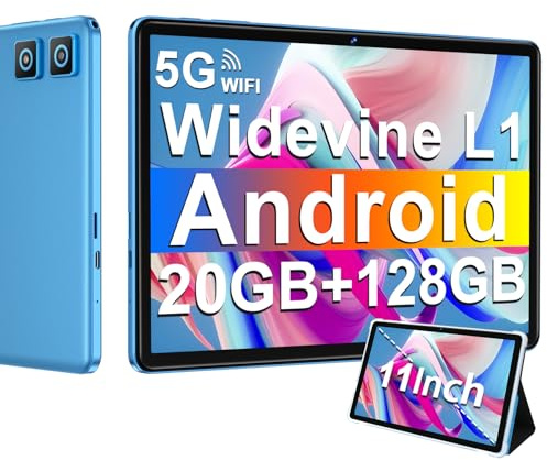 Tablet 11 Pulgadas Android 14 con 8000 mAh + Carga Rápida 18W, 13MP + 5MP, 20GB RAM + 128GB ROM (Ampliable a 1TB), Tablets con Widevine L1, 5G Wi-Fi, GPS, 8 Cores 2.0 GHz, Face ID, Bluetooth 5.0, Azul
