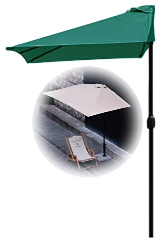 Half Rectangular Garden Parasol 2X1M 2.5X1.300cm Wall Mounted Steel Umbrella with Crank for Easy Use