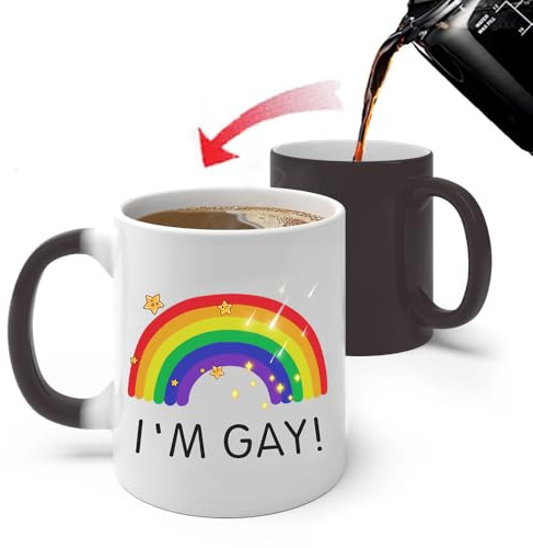 Magische farbwechselnde Tasse, Regenbogen-Pride-Kaffeetasse, hitzeempfindlich, 325 ml, lustige Keramiktasse für Freunde, Geschenk für Gay Pride und unterstützende Verbündete