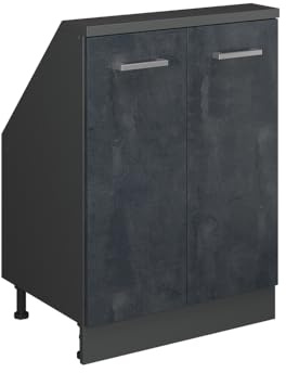 Vicco Dachschrägenschrank Rion, Schwarz Beton/Anthrazit | B60 x T46 cm, mit 2 Türen, platzsparend für Dachschrägen