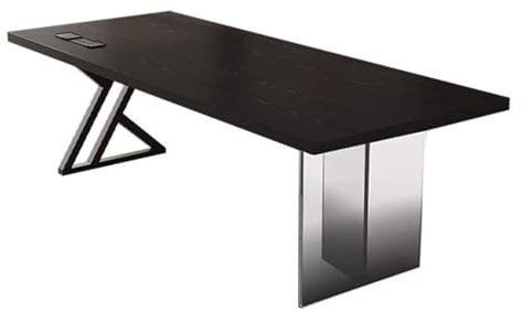 ZENGXJYCQINGJIANG Gaming Desk Modern Rectangle Home Office Desk Black Solid Wood Study Writing Table Spacious Laptop PC with Charging Outlets(S)
