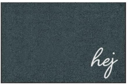 MOCAVI Mat Fußmatte mit Rand 60x85 cm waschbar anthrazit Hej Scandi Schuh-Teppich groß, Schuhe ausziehen, Deko Eingangsbereich innen, außen, Matte, Haustür, Stiefelmatte