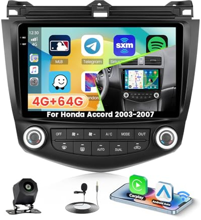 Roinvou 4G+64G Radio Android 15 para Honda Accord 7th 2003-2007 Incell Screen Carplay Android Auto, 9 Pulgadas Pantalla Táctil Estéreo Radio con GPS Bluetooth EQ WiFi RDS FM SWC Cámara Trasera