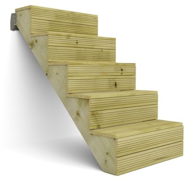 eDecks 5 Step Wooden Decking Stairs Kit - 590mm Span - Pressure Treated Timber - Flat Pack Steps Stringers, Deck Boards, Posts & Fixings - DIY Garden Staircase for Patios, Terraces & Outdoor Access