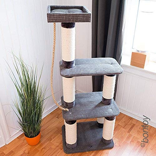 Bontoy Kratzbaum Cleo in grau I 60 x 44 x 150 cm I mit 12 cm Sisalstämmen I Spielen I Kratzen I Ausruhen I stabile Bauweise I sisalseil zum Spielen