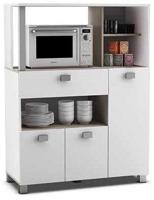 Mueble Auxiliar de Cocina de Suelo con Cajones y Compartimentos en Color Blanco Mate 132x99cm