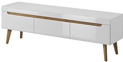 Tv Schrank NORDI Lowboard Unterschrank Skandinavische Stil (Weiß/Weiß Hochglanz)