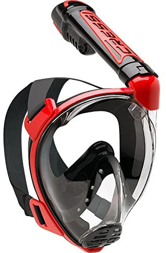 Cressi Duke, Unisex-Erwachsene Vollgesichtsmaske Great Vision Schnorcheln mit Trockenschlauch, Rot (Schwarz/Rot), M/L