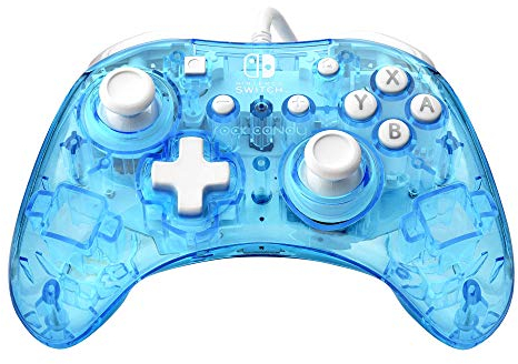 PDP Rock Candy Wired Gaming Switch Pro Controller - Blu-merang Blue / Clear - Licensed by Nintendo - OLED Compatible - Compact, Hard Transparent Plastic Travel Controller - Holiday and Birthday Gifts