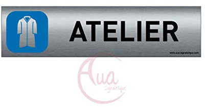 AUA SIGNALETIQUE - Plaque de porte Aluminium brossé imprimé AluSign - 200x50 mm - Double Face adhésif au dos - Impression UV directement sur l'aluminium (Pas de contre collage) (Atelier 2)