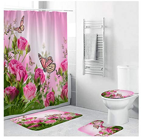 TOKYMOON Duschvorhang Blumen mit 12 Ringe Set duschvorhang Wasserdicht Schimmel Resistent Antibakterielles Badezimmer Vorhänge Badezimmer Set Teppich Duschvorhang Gesetzt Polyester