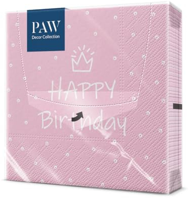 PAW - Servietten 3-lagig (33 x 33 cm) I 20 Stück I Perfekt für Partys, Geburtstage, Feiern I Geburtstag Tischdeko - Bunte Papierservietten mit Motiv - Pink Happy Birthday I Special Day light pink