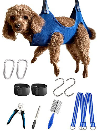 Kkiimatt 10 in 1 Pet Grooming Hammock Harness with Nail Clippers/Trimmer, Nail File, Comb,Breathable Dog Hammock Restraint Bag, Dog Grooming Helper for Nail Trimming/Clipping