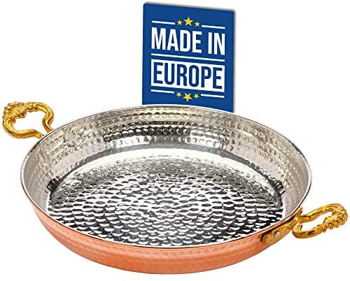 Crystalia 7 Inches Authentic Hammered Copper Pan and Cookware, Traditional Handmade Copper Skillets for Cooking, Egg Fry Omelet Pan with Ergonomic Metallic Handles