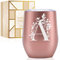 Onebttl Personalised Tumblers with Lids for Women, Monogrammed Coffee Cup with Initial A, Gifts for Her, Girls, Friends, Mum, Bridesmaids, Sisters, Rose Gold