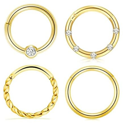 AceFun Helix Hoop Piercing Clip Gold Piercing Clicker Septum Clicker Set Hinged Clicker Edelstahl 16G 10mm Segment Clip onTragus Helix Daith Ohr Piercing Ring Nase Helix Piercing Gold Nase Lip