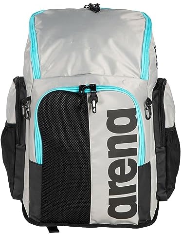 arena Spiky III Schwimm Rucksack 45, Freizeit- und Sportrucksack aus Wasserabweisendem Material, Gepolsterte Schulterpartie, Schulrucksack, 45 Liter, Ice-sky