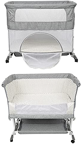 RELOVE Babybett, Twin Nursery Center, Zubehör für Wiege, Zwillings-Zubehör für Laufstall, Schlafbett mit Eltern, höhenverstellbar, Universalrad, Stummschaltung, Wiegen (113 x 66 x 84 cm (grau))