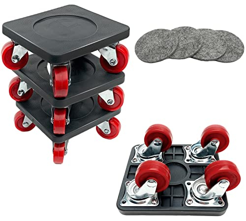 4 Stück Möbelheber Set, Möbelheber für Schwere Möbel mit 4 360 Grad Lenkrollen Möbel Gleitsystem, 400KG Tragfähigkeit Umzugshelfer Möbel Transportrollen Set mit 4 Anti Rutsch Schutzmatten