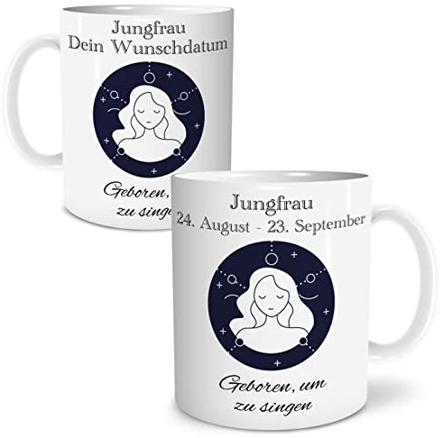 OWLBOOK® Personalisierte Geschenke Tasse Personalisiert Sternzeichen Jungfrau Tasse mit Spruch Sternzeichen Geschenke Jungfrau zum Geburtstag Weihnachten Keramik 300 ml