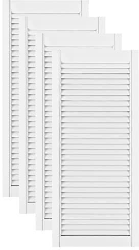 DecoMeister Puerta de Celosia Tipo Persiana Blanca con Marco de Madera Maciza de Pino Frente de Mueble Imprimado con Lamas Listones Abiertos de Dimensiones 444x993 mm Juego de Cuatro Piezas