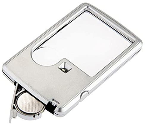 Meichoon Vergrößerungsglas 3X 6X Mini-Karten-Stil Beleuchtete Lupe mit LED-Licht Tragbare Quadratische Lupe mit Lederhülle Karte Briefmarken Münzsammler UC49