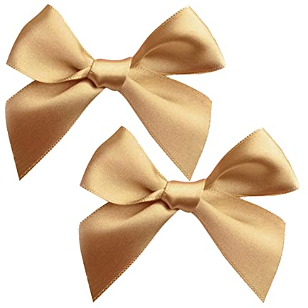 Wambere 100 STK Satin Band Deko Schleifen Fertigschleife Geschenkschleifen, Satinband Schleifen für DIY Hochzeit Valentinstag Baby Shower Weihnachten Dekoration Kartenherstellung Verzierungen,Gold