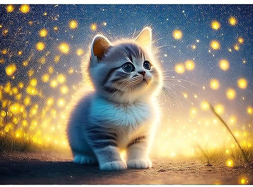 AIRDEA DIY Katze Diamond Painting Set Erwachsene Kinder, Fantasie Diamant Painting Bilder 5D Glühwürmchen Diamant Kunst Tier Diamant Malerei Set Cross Stickerei Malerei Kits für Heimdekor 30x40 cm
