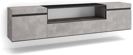 Skraut Home | Mueble TV | Televisión | Muebles de salón, almacenaje | 200x45x35cm | para TV hasta 80 | Colgado, Suspendido | Estilo Moderno | Cemento