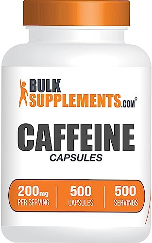 BulkSupplements.com Caffeine 200mg Capsules - Supplement for Energy Boost, Caffeine Pills 200mg - Gluten Free, 1 Capsule per Serving, 500 Count (Pack of 1)