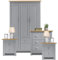 Bedroom Wardrobes sets With 3 Door Wardrobe & 2+2 Drawer Chest of Drawer + 2 Drawer 2 Bedside Table Cabinet Bedroom Set for 4 Piece Bedroom Storage furniture Set, Grey & Oak