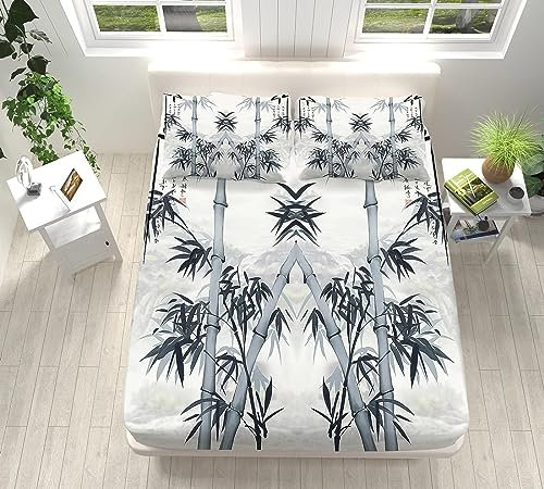 Drap Housse 140x190 cm Bambou, 3D Usine Drap-Housse 140x190 cm - pour lit de 140 x 190 à 30 cm - Hauteur du Matelas, Drap Housse 2 Personnes avec 1 Taie d'oreiller