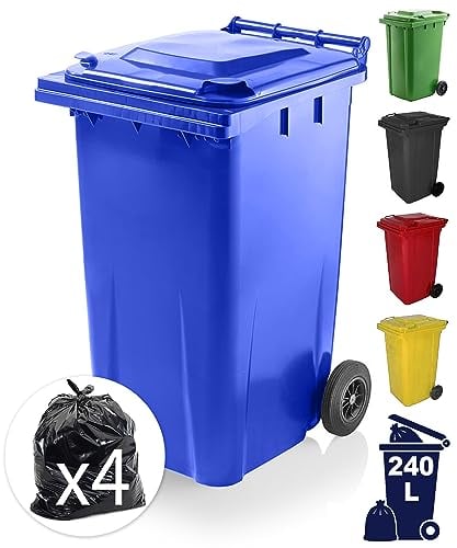 EXPRESS WHEELIE BINS - Outdoor Wheelie Bin for Recycle Trash and Rubbish 80L, 240L to 360 Litre Council Sizes & Colour Options Black/Grey, Blue & Green with Rubber Wheels (240 Litre, Blue)