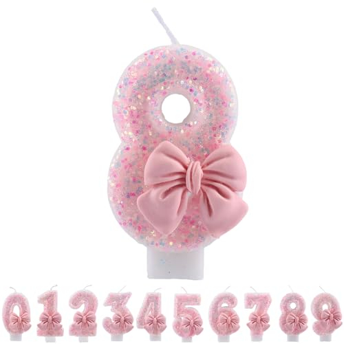 ALLAVA Kerzen Geburtstag 8, Geburtstagskerzen Zahlen Mädchen, Glitzernde Kerze 8, Geburtstagskerzen für Kinder, Erwachsene,Geburtstagsfeier, Jubiläum, Meilenstein (7,5cm, Rosa)