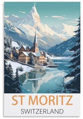KmoNo St. Moritz Schweiz Vintage Reiseposter 20 x 30 cm Poster Dekor Malerei Leinwand Wandkunst Wohnzimmer Poster Schlafzimmer
